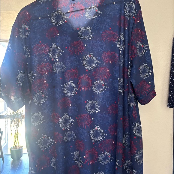 Men's Blue and Red Firework Print Shirt - Picture 5 of 5